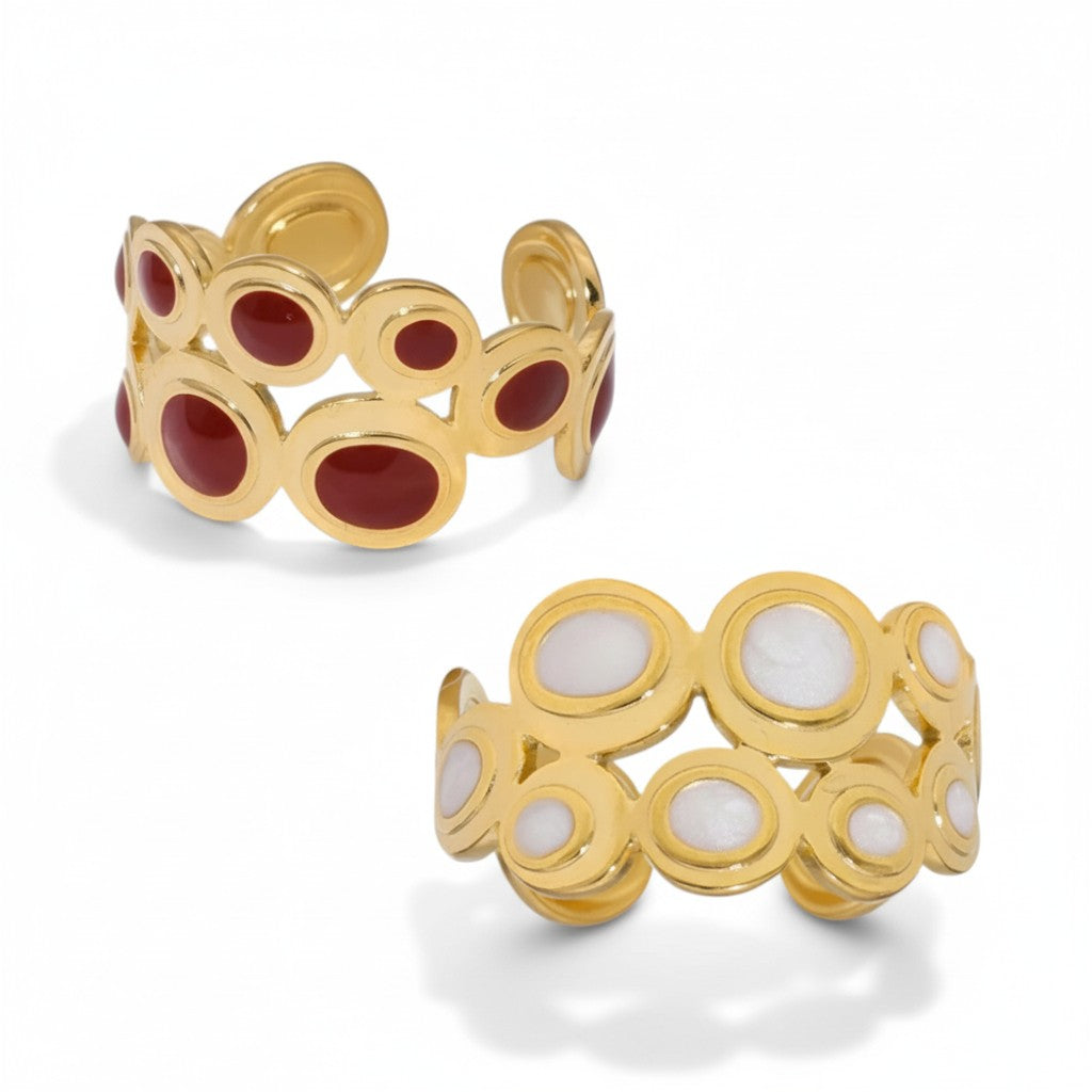 Open Ring RVS met Cirkelmotief en Emaille (12 mm)