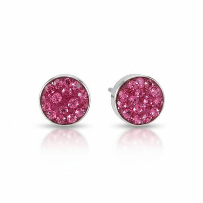 Boucles d'oreilles puces en argent avec cristaux rose fuchsia – 6 mm 