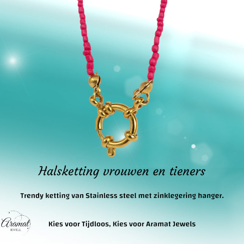 Fel Roze Rocailles Bedelketting