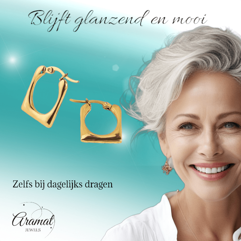 Rechthoekige Oorringen 23x16mm – Goudkleurig RVS – Gladde Finish - oor6348 - 514393 - Oorringen kopen# - 23mm - alles - bolletjes