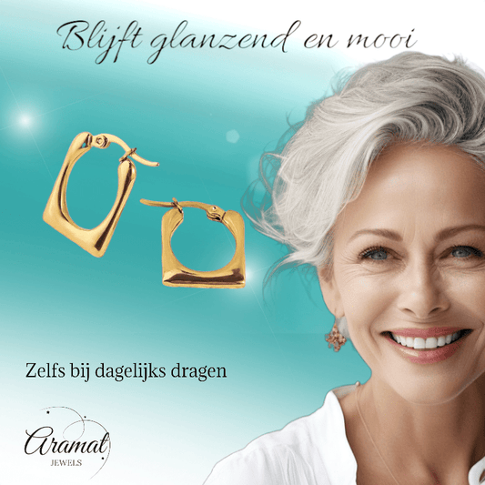 Rechthoekige Oorringen 23x16mm – Goudkleurig RVS – Gladde Finish - oor6348 - 514393 - Oorringen kopen# - 23mm - alles - bolletjes