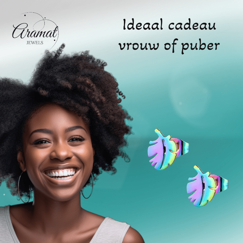 Regenboog blad oorbellen 9 mm - oor154 - Oorbellen kopen# - 9mm - alles - blad