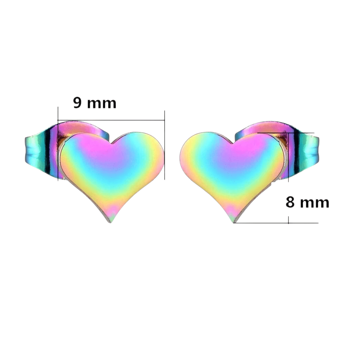 Regenboog hartjes oorstekers – 9x8mm vrolijk RVS - Aramat Jewels - Oorbellen - cadeautip
