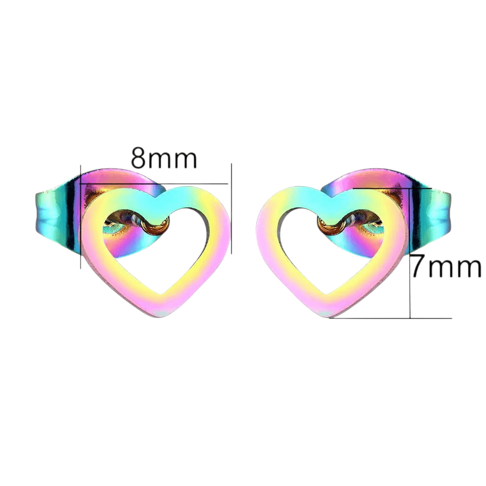Regenboog hartjes oorstekers RVS – 8x7mm uniek - Aramat Jewels - Oorbellen - cadeautip