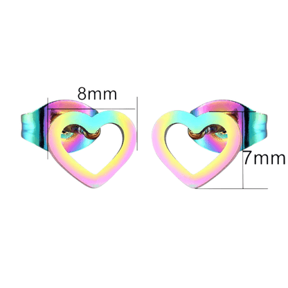 Regenboog hartjes oorstekers RVS – 8x7mm uniek - Aramat Jewels - Oorbellen - cadeautip