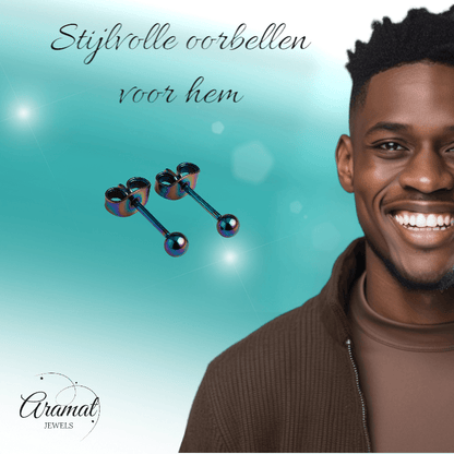 Regenboogkleurige bolletjes oorstuds 3 mm - oor4132 - Oorbellen kopen# - 3mm - alles - bolletjes