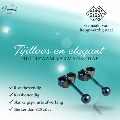 Regenboogkleurige bolletjes oorstuds 3 mm - oor4132 - Oorbellen kopen# - 3mm - alles - bolletjes