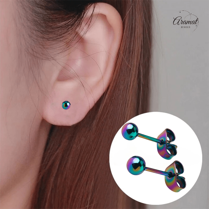 Regenboogkleurige bolletjes oorstuds 4 mm - oor4141 - Oorbellen kopen# - 4mm - alles - bolletjes