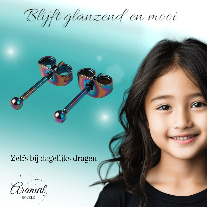 Regenboogkleurige mini oorstuds 2 mm - oor4130 - Oorbellen kopen# - 2mm - alles - bolletjes