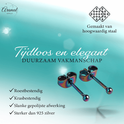 Regenboogkleurige mini oorstuds 2 mm - oor4130 - Oorbellen kopen# - 2mm - alles - bolletjes