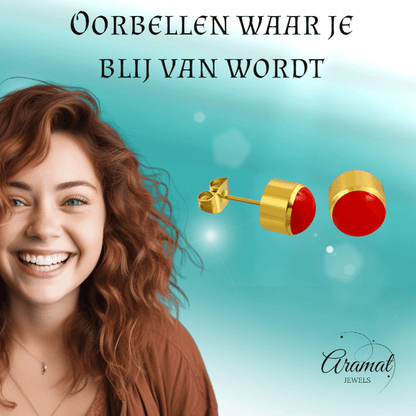 Rode Emaille Oorbellen met Goudkleurige Staal 4mm - oor2591 - ebe017 - Oorbellen kopen# - 4mm - alles