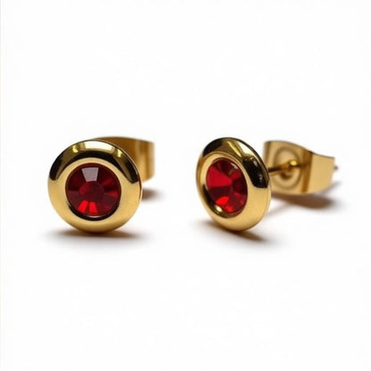 Boucles d'oreilles – Acier rouge cristal couleur or (8 mm) 