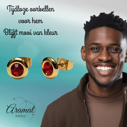 Boucles d'oreilles – Acier rouge cristal couleur or (8 mm) 