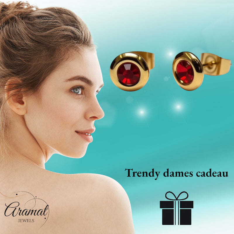Boucles d'oreilles – Acier rouge cristal couleur or (8 mm) 