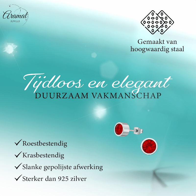 Rode kristal oorstekers – 5mm zilverkleur RVS - Aramat Jewels - Oorbellen - cadeautip