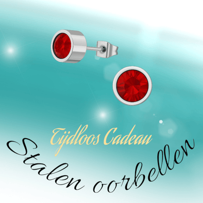 Rode kristal oorstekers – 5mm zilverkleur RVS - Aramat Jewels - Oorbellen - cadeautip