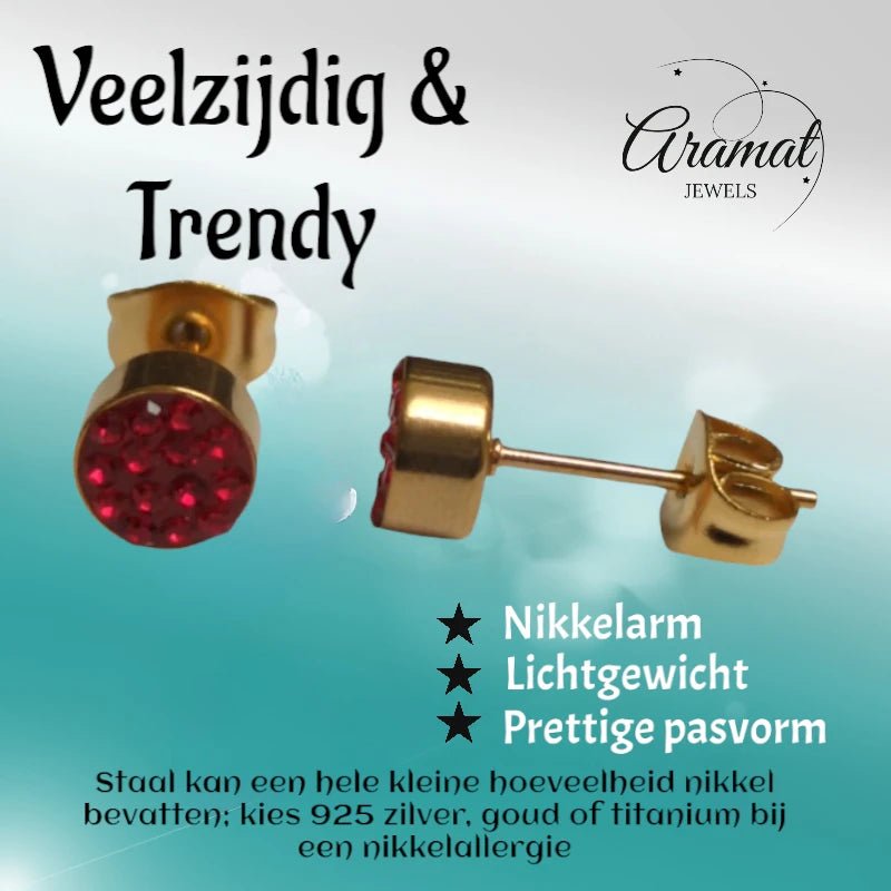 Rode kristallen oorstekers 6 mm – goudkleurig - oor3103 - Oorbellen kopen# - 6mm - alles - cadeau