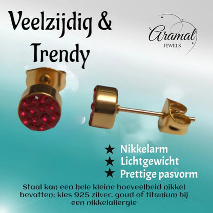 Rode kristallen oorstekers 6 mm – goudkleurig - oor3103 - Oorbellen kopen# - 6mm - alles - cadeau