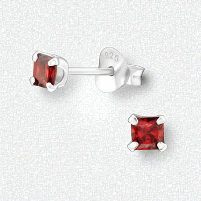 Rode Zirkonia Vierkante Zilveren Oorbellen 3mm - Aramat Jewels - Oorbellen - cadeautip