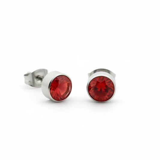 Boucles d'oreilles puces – Acier cristal rouge argenté (7 mm) 