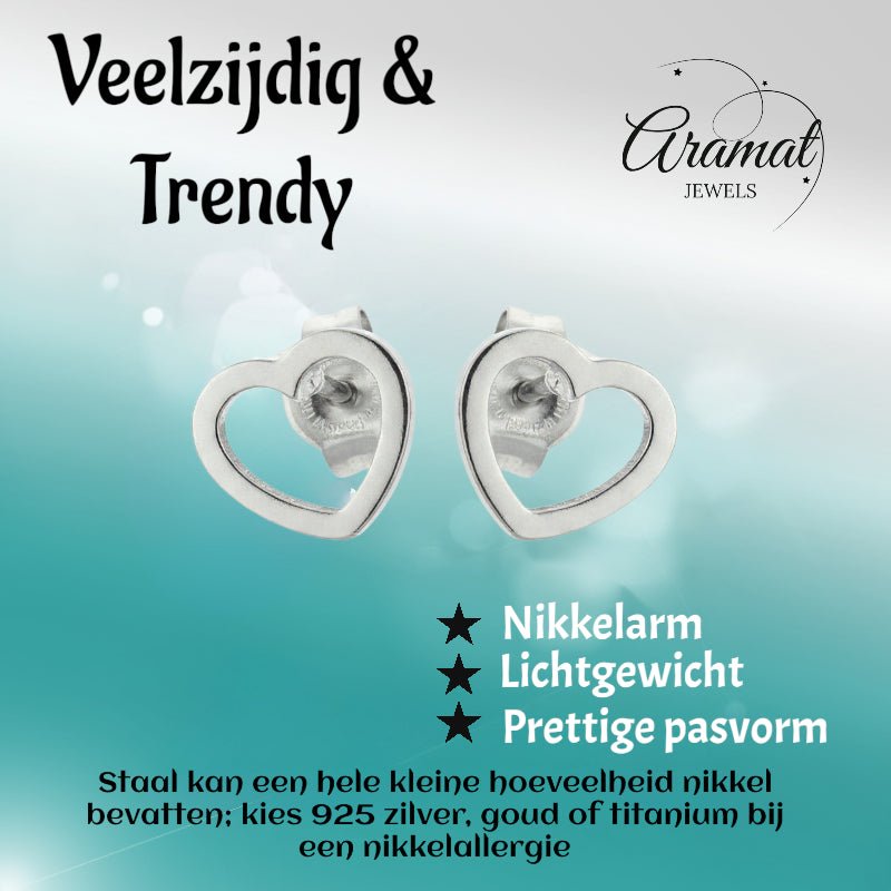 Roestvrij Staal Hart Oorbellen Zilver 6mm Open - Aramat Jewels - Oorbellen - cadeautip