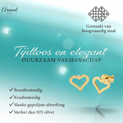 Roestvrij Staal Hartje Oorbellen Goudkleur 8mm Open - Aramat Jewels - Oorbellen - cadeautip