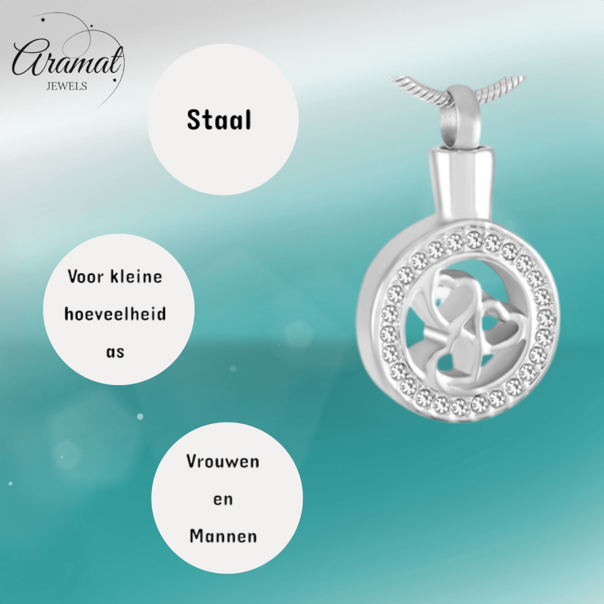 Ronde ashanger met 3 hartjes & kristalrand - Aramat Jewels - Gedenkhangers - cadeautip