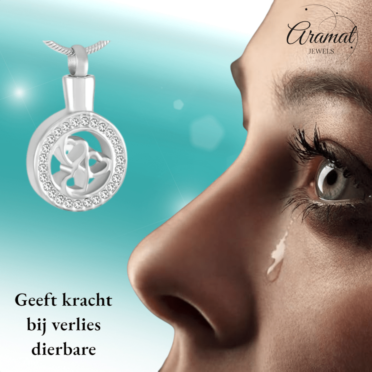 Ronde ashanger met 3 hartjes & kristalrand - Aramat Jewels - Gedenkhangers - cadeautip