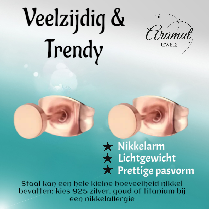 Puces d'oreilles rondes couleur rose, acier inoxydable 4 mm