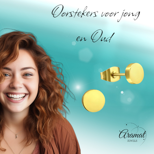 Goudkleurige Ronde Oorstekers RVS 8mm