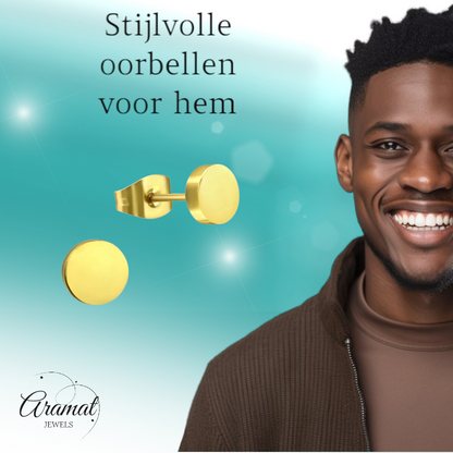 Puces d'oreilles rondes couleur or, acier inoxydable, 8 mm