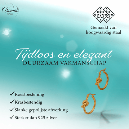 Ronde Oorringen 20x22mm met Knoop – Goudkleurig RVS - oor6350 - 36660 - Oorringen kopen# - 20mm - alles - cadeau