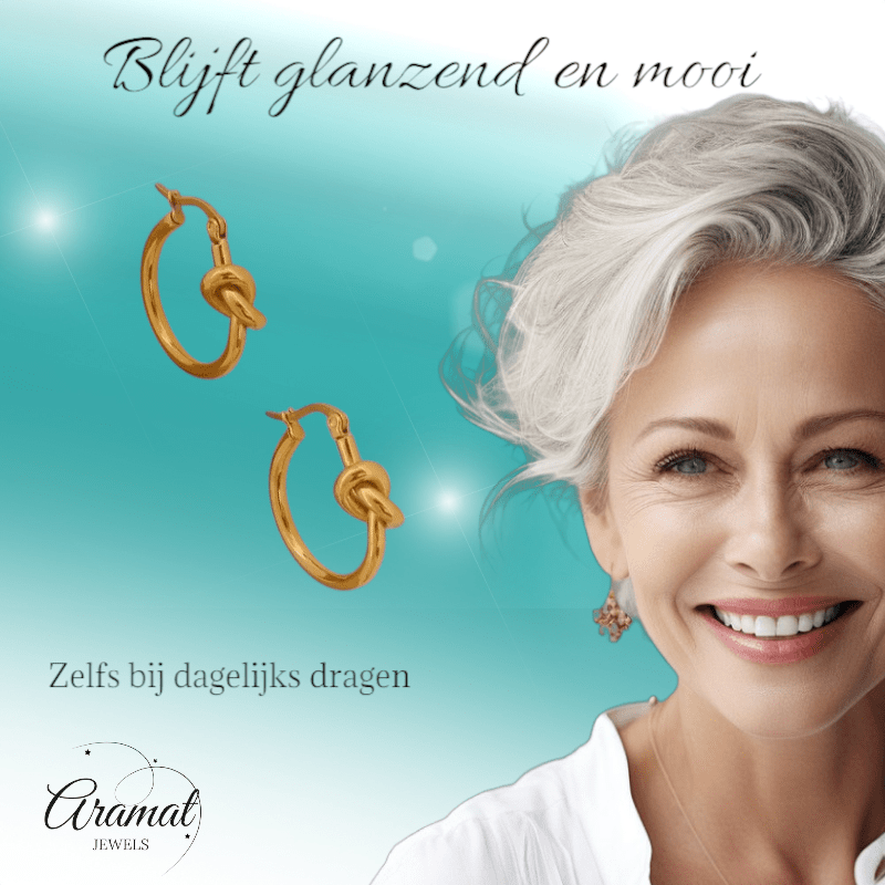 Ronde Oorringen 20x22mm met Knoop – Goudkleurig RVS - oor6350 - 36660 - Oorringen kopen# - 20mm - alles - cadeau