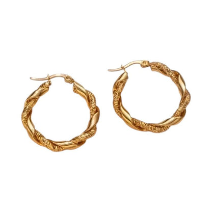 Ronde Oorringen RVS 30mm – Goudkleurig – Glad & Gedraaid Motief - oor6315 - 528902 - Oorringen kopen# - 30mm - alles - cadeau