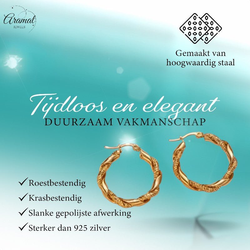 Ronde Oorringen RVS 30mm – Goudkleurig – Glad & Gedraaid Motief - oor6315 - 528902 - Oorringen kopen# - 30mm - alles - cadeau