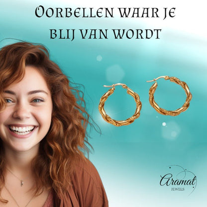 Ronde Oorringen RVS 30mm – Goudkleurig – Glad & Gedraaid Motief - oor6315 - 528902 - Oorringen kopen# - 30mm - alles - cadeau
