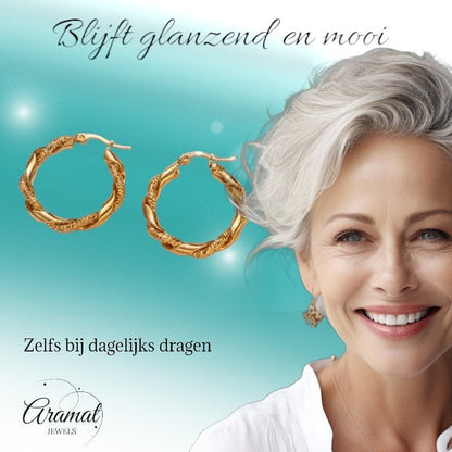 Ronde Oorringen RVS 30mm – Goudkleurig – Glad & Gedraaid Motief - oor6315 - 528902 - Oorringen kopen# - 30mm - alles - cadeau