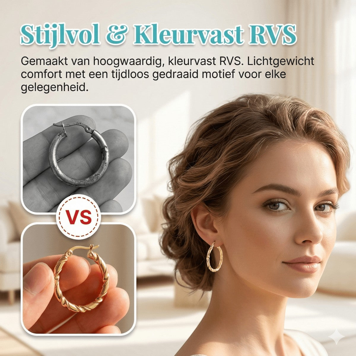 Ronde Oorringen RVS 30mm – Goudkleurig met Gedraaid Motief - Aramat Jewels - Oorringen - cadeautip