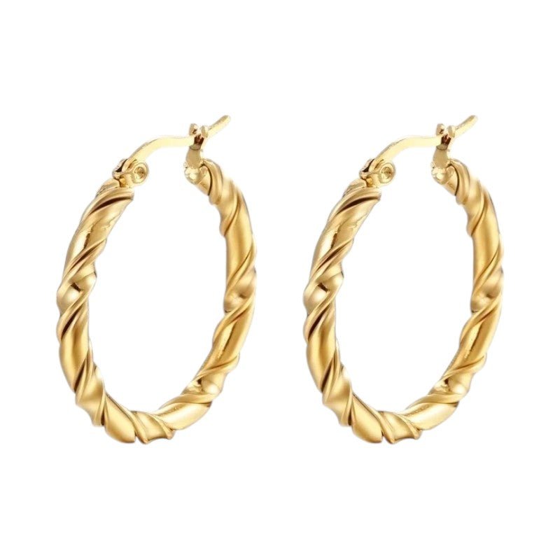 Ronde Oorringen RVS 30mm – Goudkleurig met Gedraaid Motief - oor6313 - MS - 023 - Oorringen kopen# - 30mm - alles - cadeau