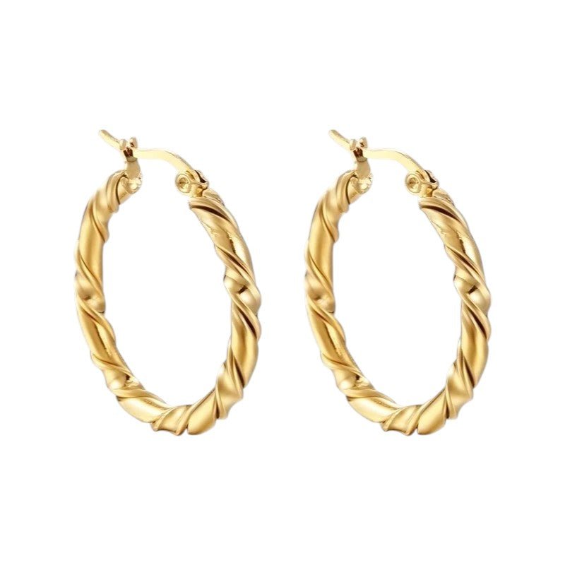 Ronde Oorringen RVS 30mm – Goudkleurig met Gedraaid Motief - oor6313 - MS - 023 - Oorringen kopen# - 30mm - alles - cadeau