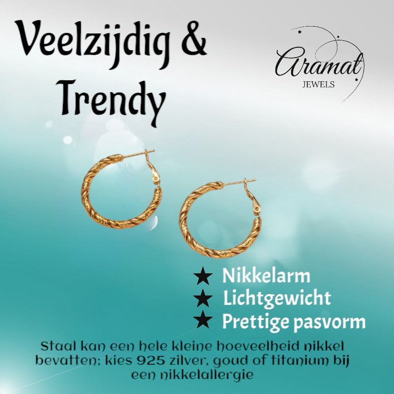 Ronde Oorringen RVS Goudkleurig – 25mm – Gedraaid Motief - oor6314 - 528898 - Oorringen kopen# - 25mm - alles - cadeau