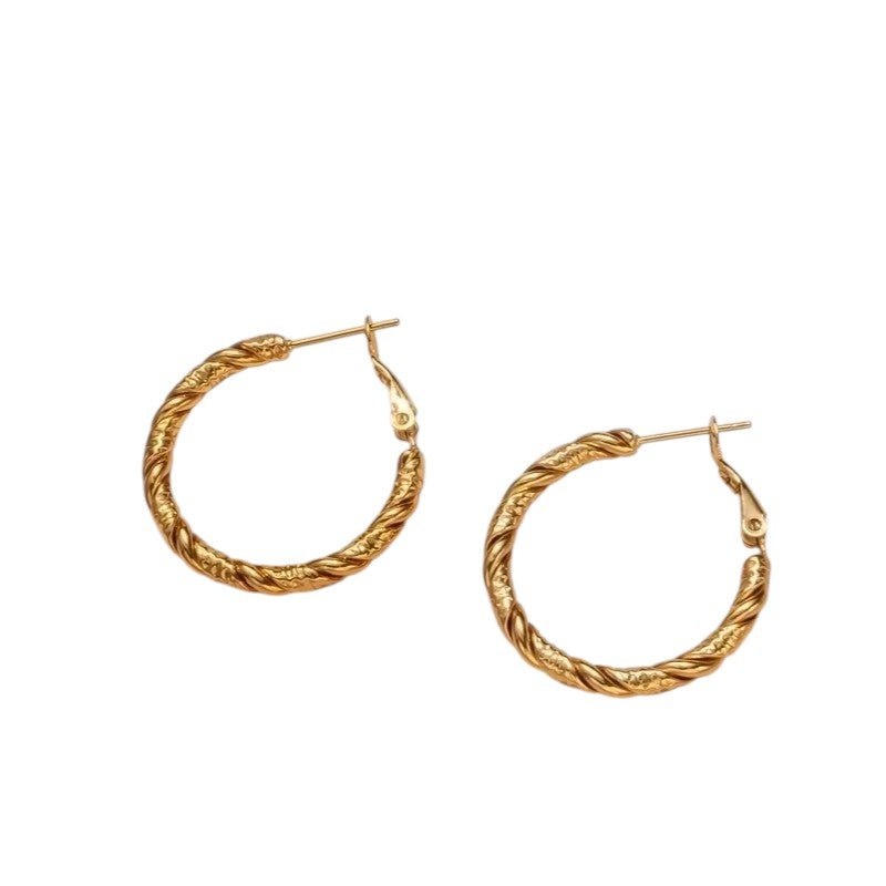 Ronde Oorringen RVS Goudkleurig – 25mm – Gedraaid Motief - oor6314 - 528898 - Oorringen kopen# - 25mm - alles - cadeau