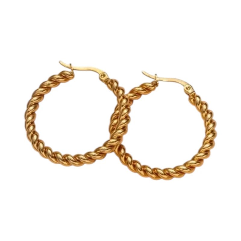 Ronde Oorringen RVS Goudkleurig – 30mm – Dubbel Gedraaid Motief - oor6317 - 528904 - Oorringen kopen# - 30mm - alles - cadeau