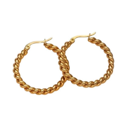 Ronde Oorringen RVS Goudkleurig – 30mm – Dubbel Gedraaid Motief - oor6317 - 528904 - Oorringen kopen# - 30mm - alles - cadeau