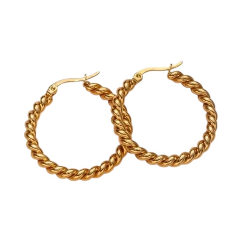 Ronde Oorringen RVS Goudkleurig – 30mm – Dubbel Gedraaid Motief - oor6317 - 528904 - Oorringen kopen# - 30mm - alles - cadeau