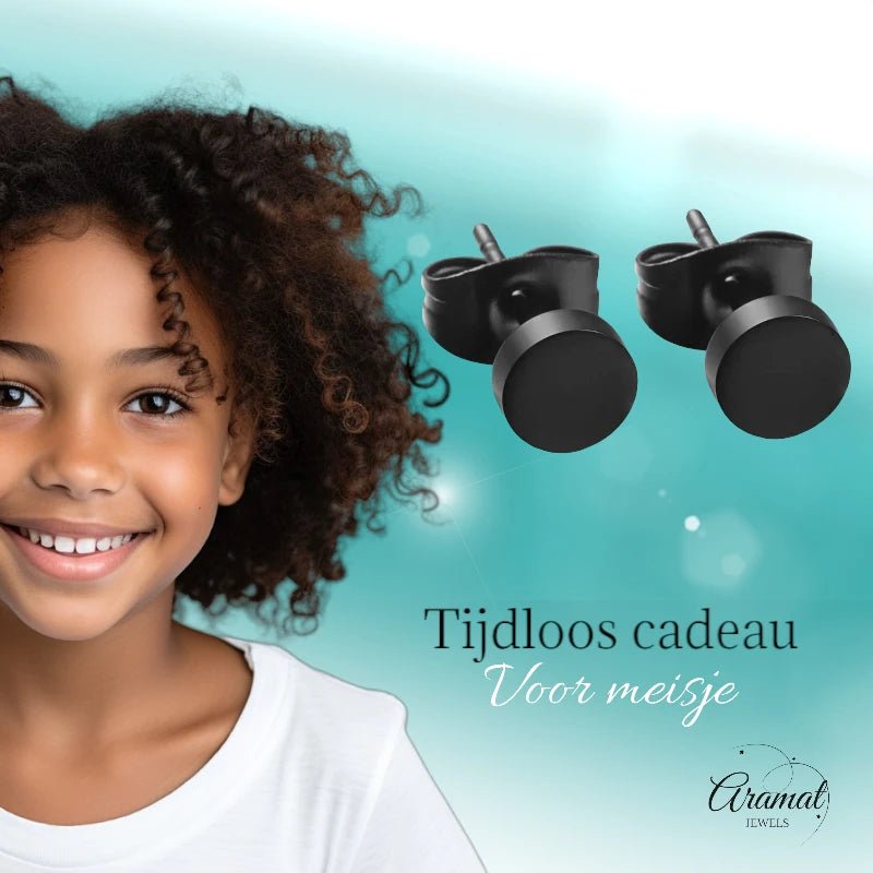 Ronde Zwarte Oorknopjes 6 mm – RVS - oor3154 - Oorbellen kopen# - 6mm - alles - cadeau