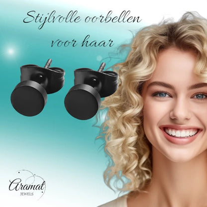 Ronde Zwarte Oorknopjes 6 mm – RVS - oor3154 - Oorbellen kopen# - 6mm - alles - cadeau