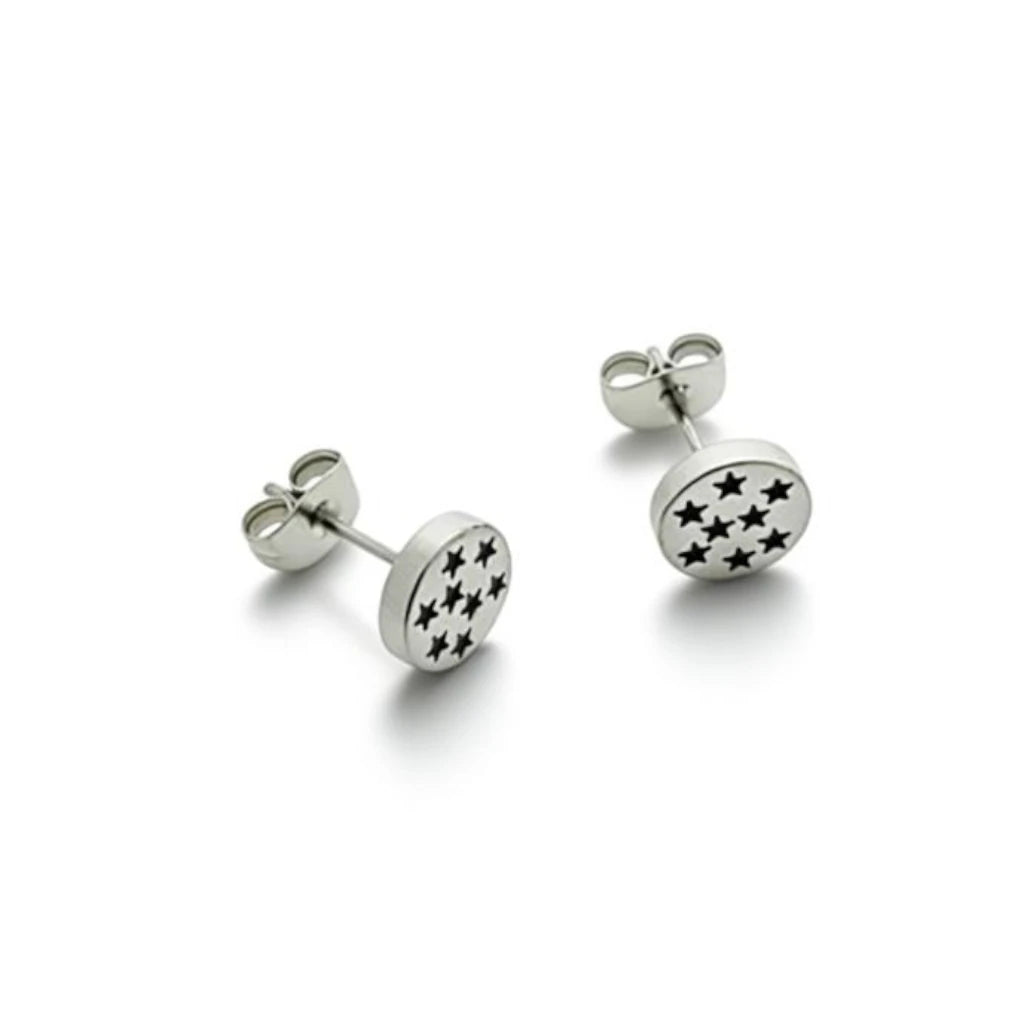 Boucles d'oreilles – Acier inoxydable motif étoile argent/noir (8 mm) 