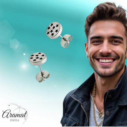 Boucles d'oreilles – Acier inoxydable motif étoile argent/noir (8 mm) 