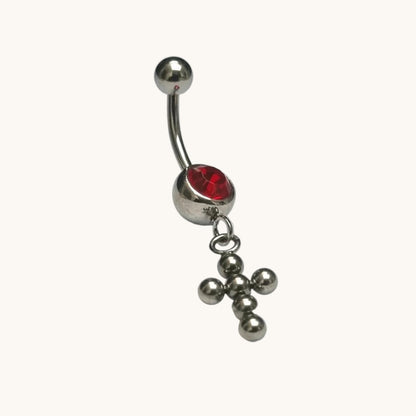 Rood Zirkonia Kruisje Stalen Navelpiercing